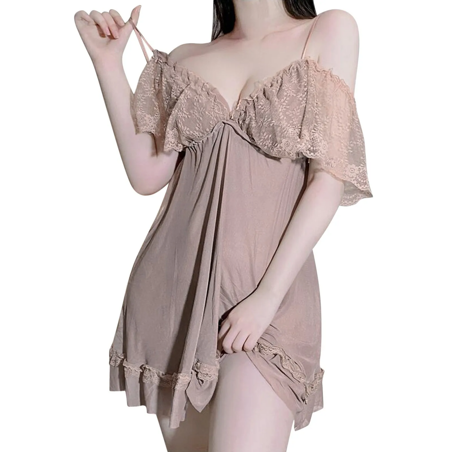 Sexy V-Neck Lace Mesh Nightdress – Women’s Sleepwear