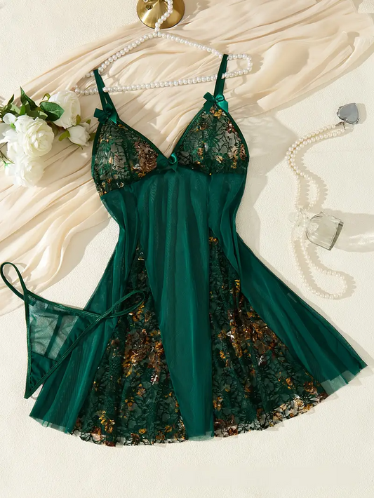 Women’s Sexy V-Neck Lace Nightgown – Backless Sleeveless Sleepwear